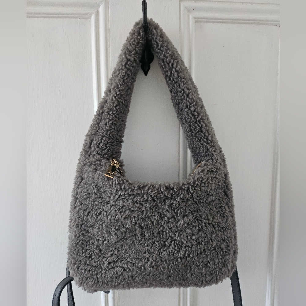 Gray Shearling Shoulder Bag